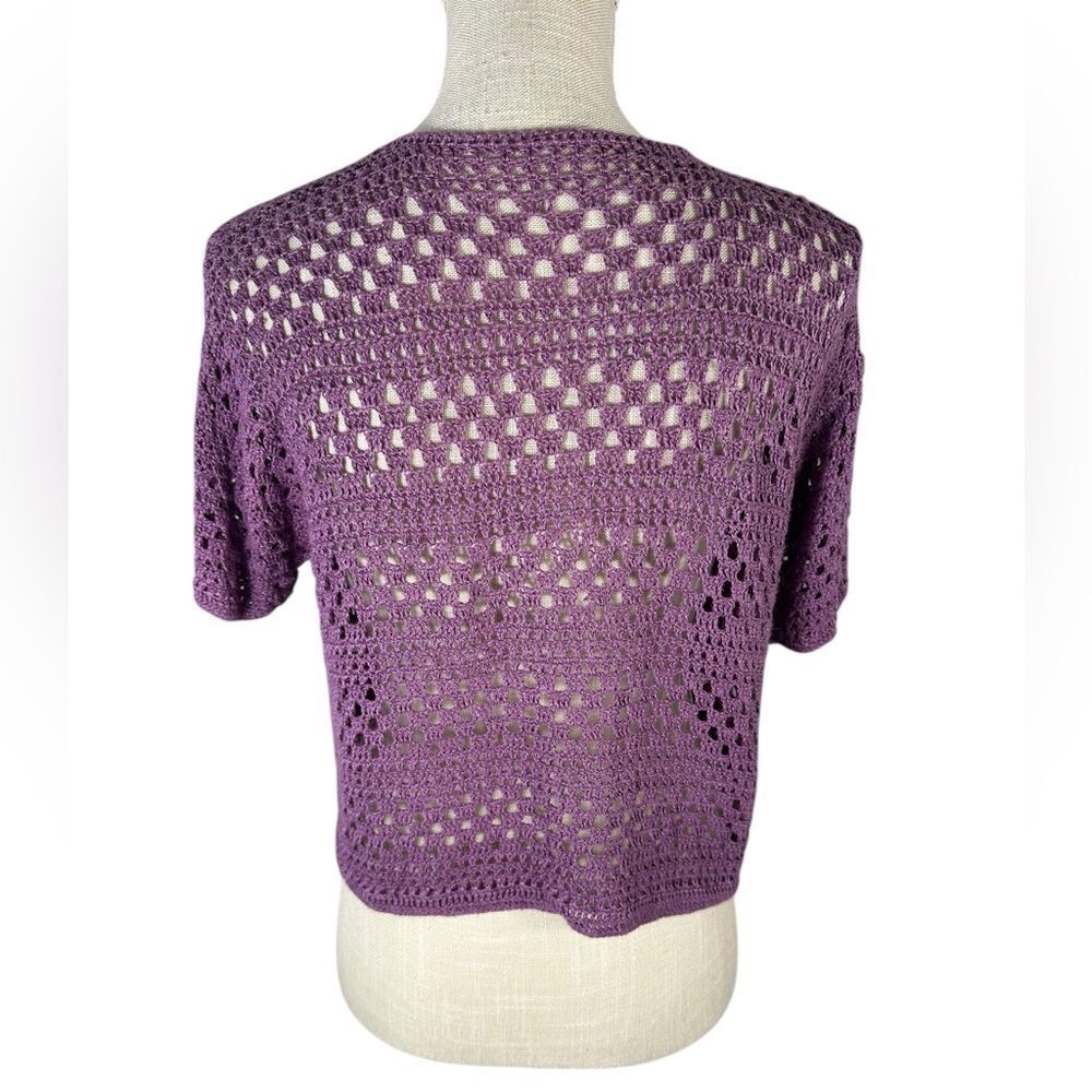 Purple Knit Handmade Gardencore Grannycore Unique Flower Patch Sweater - Picture 5 of 11
